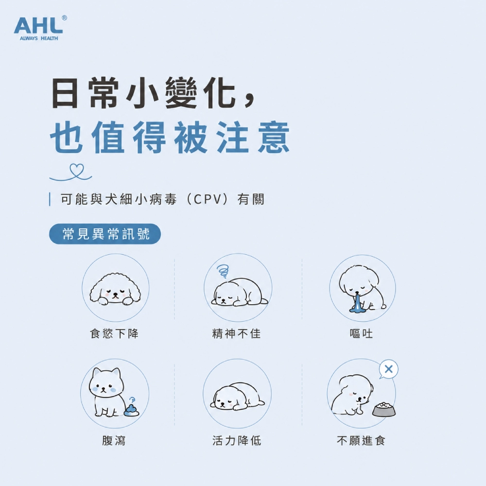犬隻出現嘔吐腹瀉與食慾下降時可考慮進行 CPV 初步篩查